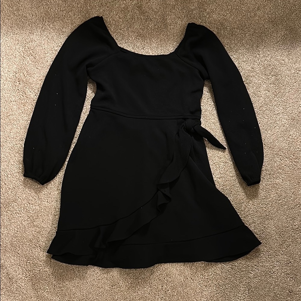 Black Fit and Flare Peplum Dress with Bishop Sleeves